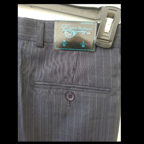 Enrico Bertucci Mens Pinstriped Navy Dress Pants 32x30 - Picture 3 of 4